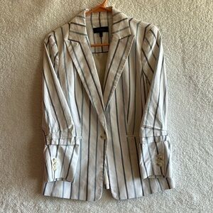 Talbots Cream Blazer with Blue and Black Pinstripes